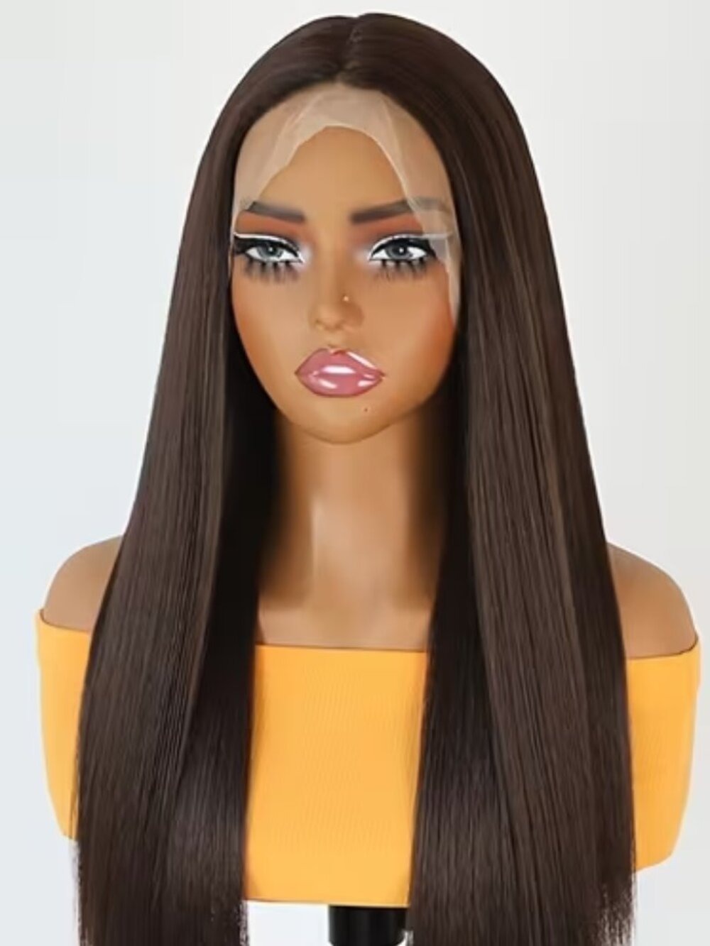 Dark Brown Long Straight Middle Part Synthetic Wig